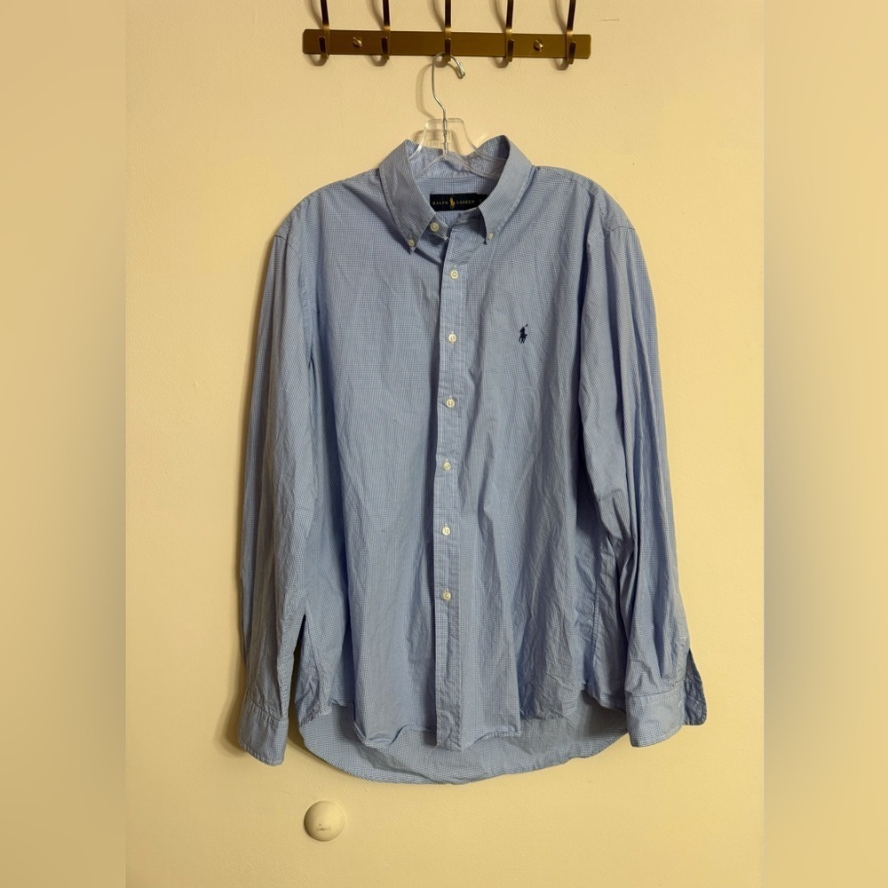 Ralph Lauren Shirt Mens XL Blue White Gingham Button Down Long Sleeve Classic - Picture 1 of 4